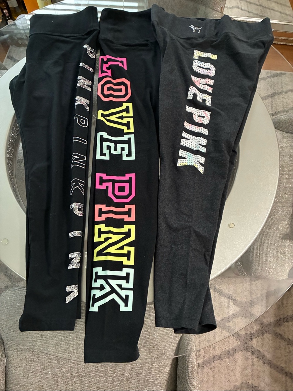Victoria's Secret PINK Women’s ' Black Logo Leggings - Multi Color Lettering